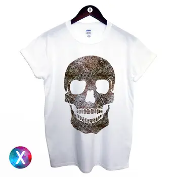 

SKULL PRINTED BLACK T SHIRT MENS TEE LEOPARD PRINT HIPSTER CROSS RELIGION SWAG