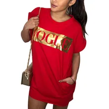 Модное женское летнее платье-футболка с буквенным принтом, короткий рукав, повседневные пляжные карманы по бокам,, Короткое мини-платье, Длинный топ, туника