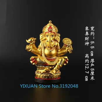 

Elephant trunk mammon resin gold - plated elephant trunk god household vehicle Indian god tantric god with god