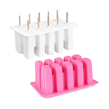 

10 Hole Popsicle Mold with Cover Silicone Ice Cream Maker Ice Cube Making Tray DIY Jelly Pudding Moulds for Candy Bar Tool