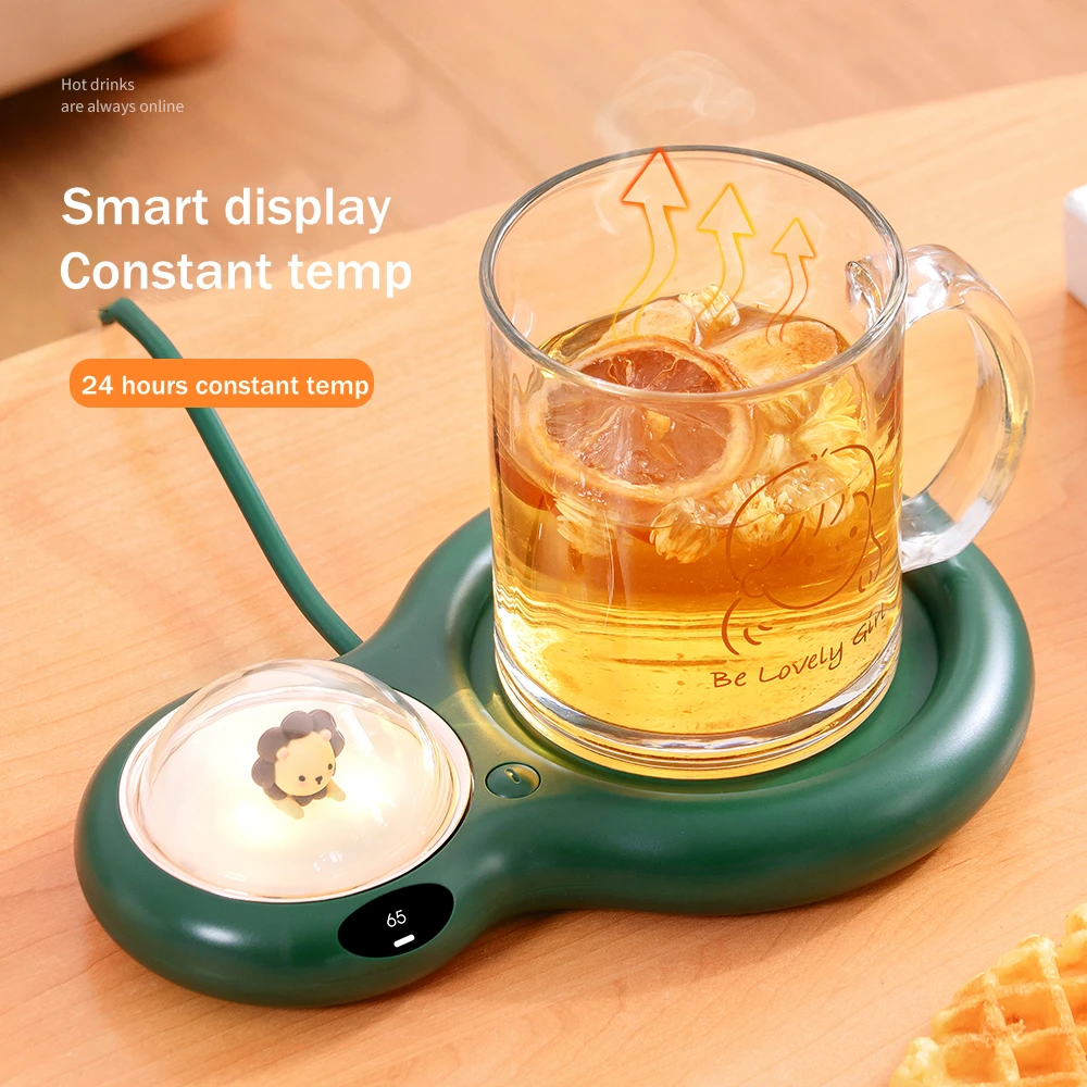 Cartoon Cup Heater Drink Warmer Coaster 55 Degrees Thermostat with Digital Display Heating Beverage Mugs Mat for Milk Coffee Tea