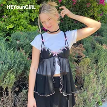 Cheap HEYounGIRL Black Mesh Transparent Cami Top Women Summer Ruffles Split Side Sleeveless Y2K Crop Tops Tees Ladies Streetwear Party Cheap HEYounGIRL Black Mesh Transparent Cami Top Women Summer Ruffles Split Side Sleeveless Y2K Crop Tops Tees Ladies Streetwear Party