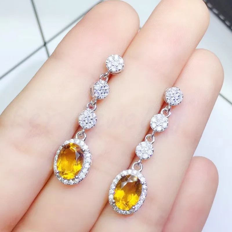 Длинные серьги с натуральным цитрином,, серебро 925 пробы, карат* 2 шт, драгоценный камень, хорошее ювелирное изделие Q9102911
