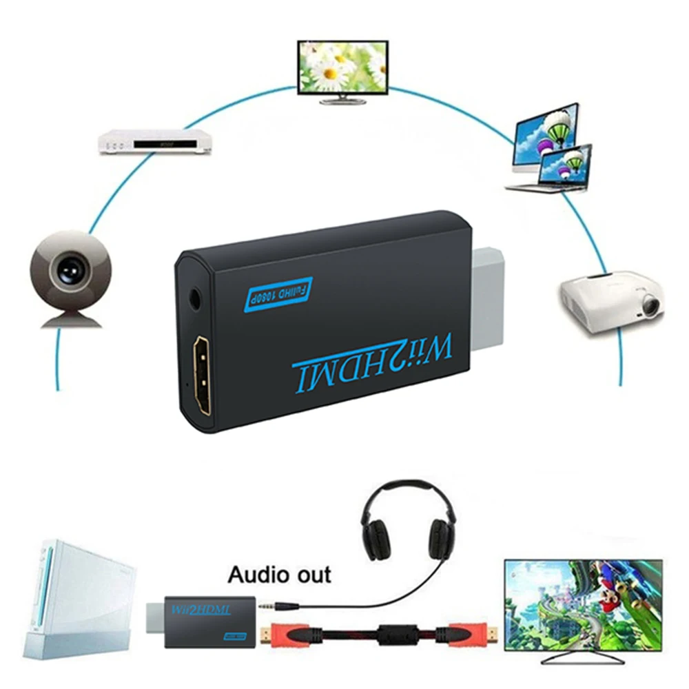 Wii к HDMI конвертер 1080p Full HD ТВ аудио 3,5 мм переходной кабель