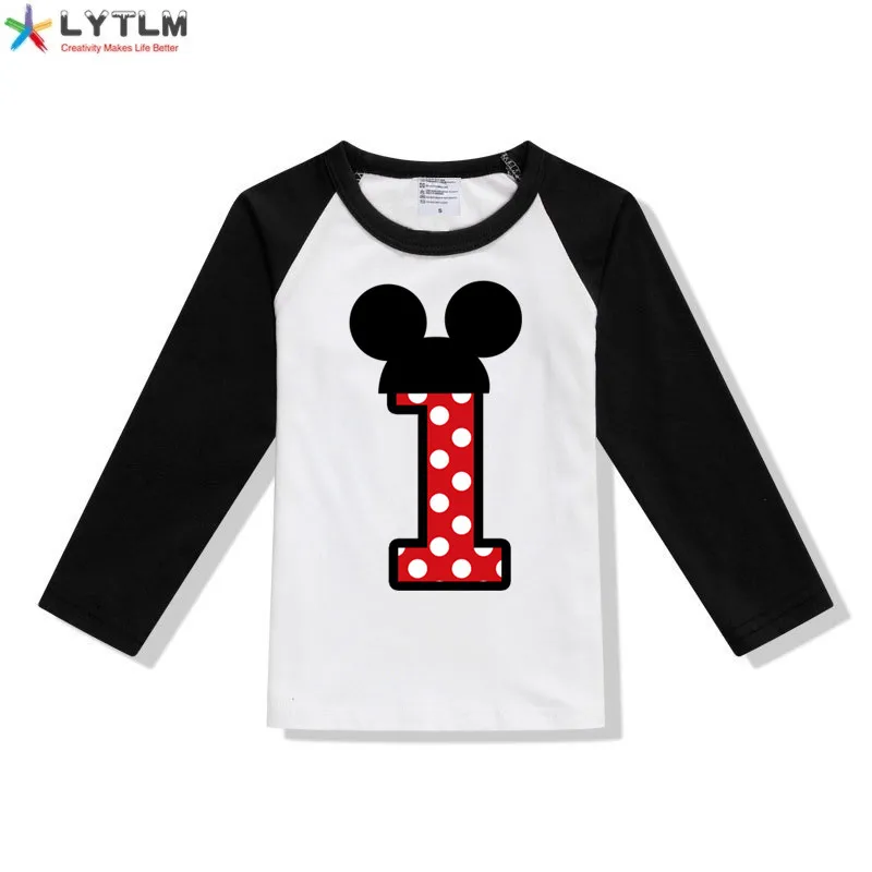 LYTLM футболка с Микки-Маусом и цифрой 1-5 для дня рождения Футболка для мальчиков брендовые Детские топы для девочек, футболки для мальчиков на осень, Anniversaire Enfant - Цвет: CX Raglan Black
