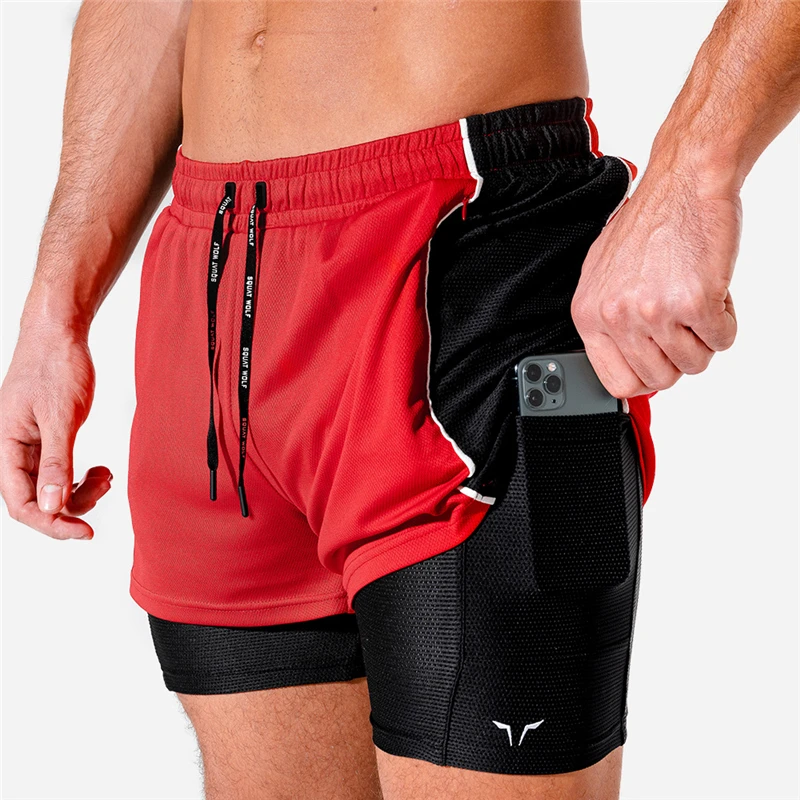 

2020 Men 2 in 1 Compression Fitness Shorts Men Bodybuilding Causal Shorts Male Gym Summer Quick Dry Beach Short Homme