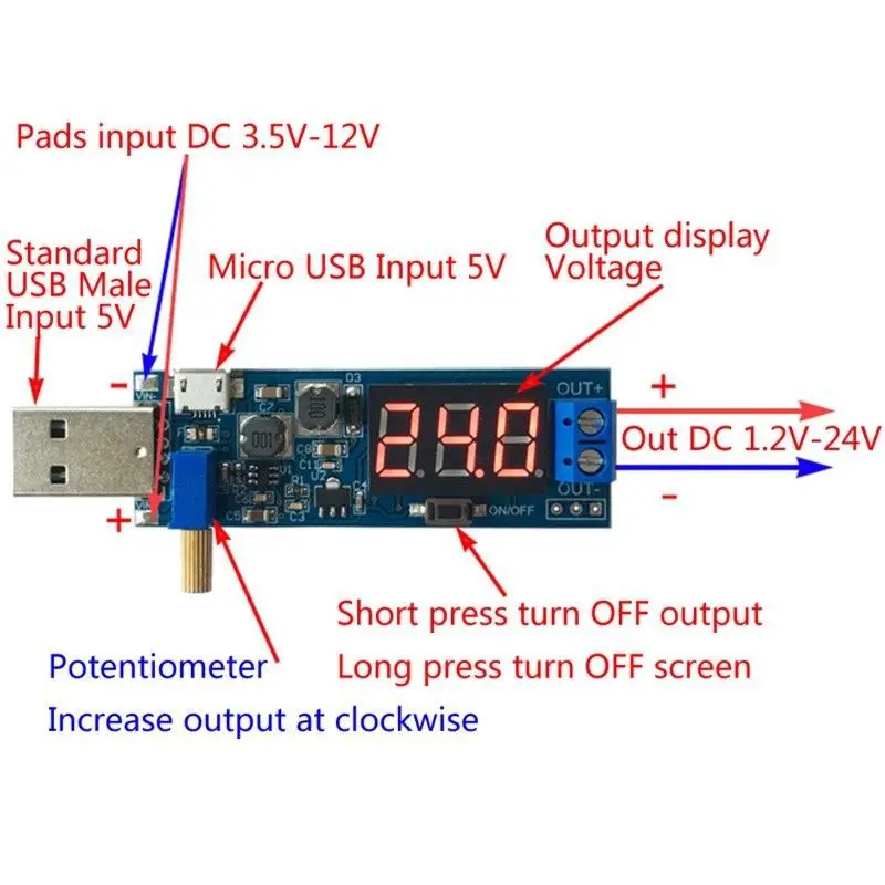 1Ps Dc-Dc Usb повышающий/вниз Модуль питания комбинированные преобразователи 5V до 3,3 V/12 V
