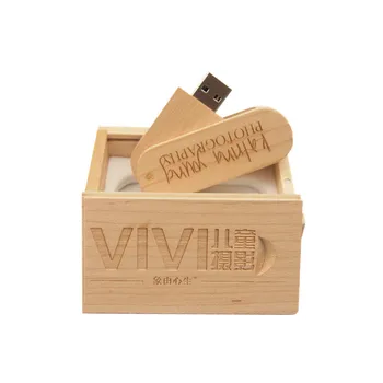 

Logo Customized Wooden USB Flash Drive Pen Drive with Wooden Box 4GB 8GB 16GB 32GB USB 2.0 Pendrive Gift (Over 10pcs Free Logo)