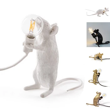 

220V 110V Retro Rat Table Lamp E12 Mouse Light for Bedroom Desk Beside Lamp Art Decor Resin Rat Animal LED Beds Lamp US EU UK AU