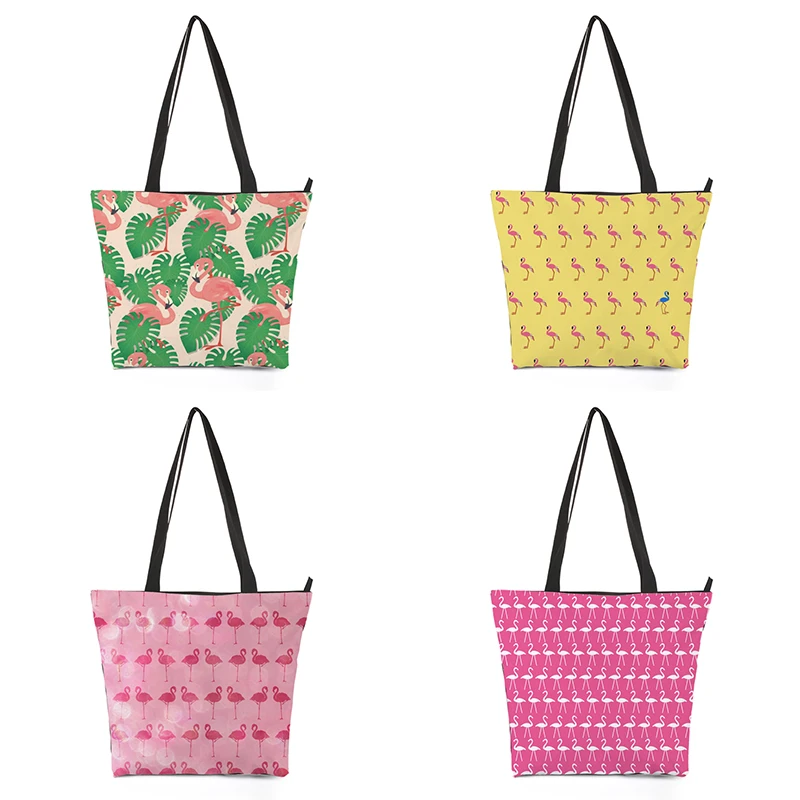 2020 Flamingos Series Printing Shoulder Bag Canvas Cloth Environmental Storage Handbag |
