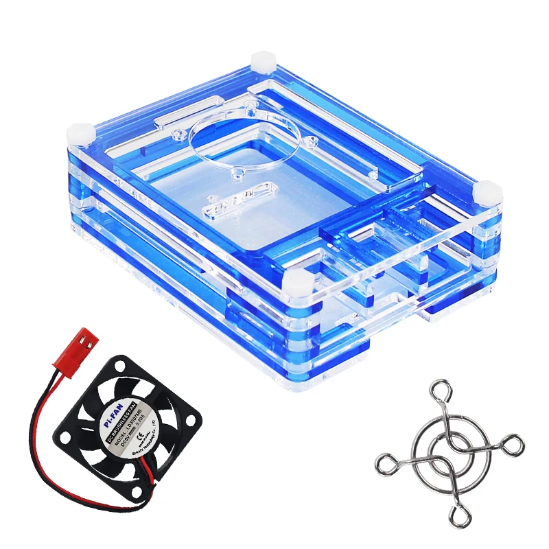 Синий Raspberry Pi 4 Модель B 9 слой акриловый чехол прозрачная коробка черный корпус | Вентилятор охлаждения | матовый чехол для Raspbberry Pi 4 - Цвет: Синий