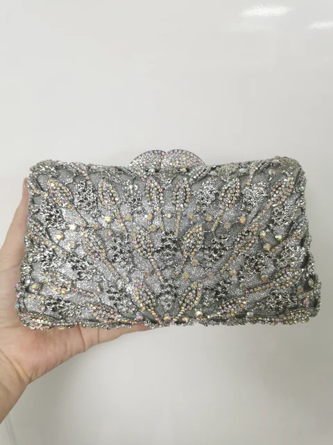 XIYUAN Gold/Silver/Purple Color Crystal Evening Bags Handbags and Purses Bridal Wedding Diamond Clutch Bag Cocktail Party Purse 5