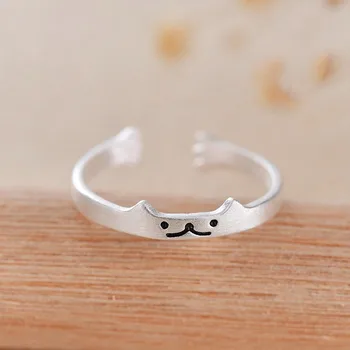 

Vintage 925 Sterling Silver Cat Rings for Women Wedding Adjustable Antique Statement Rings Anillos