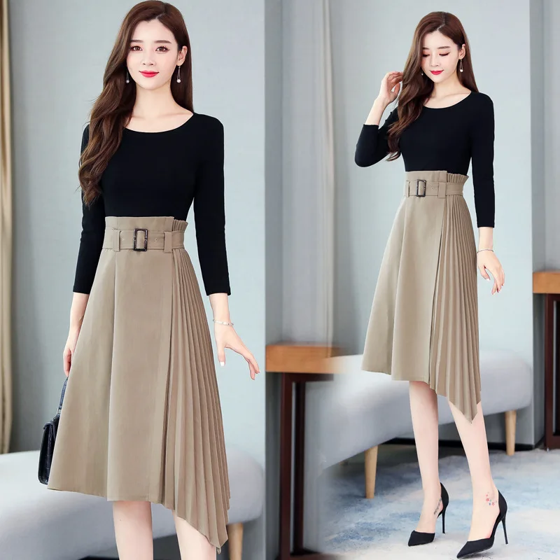 

Early Autumn Elegant Spring And Autumn Dress 2020 Popular New Style Fake Two-Piece Skirt Joint Irregular A- line Skirt
