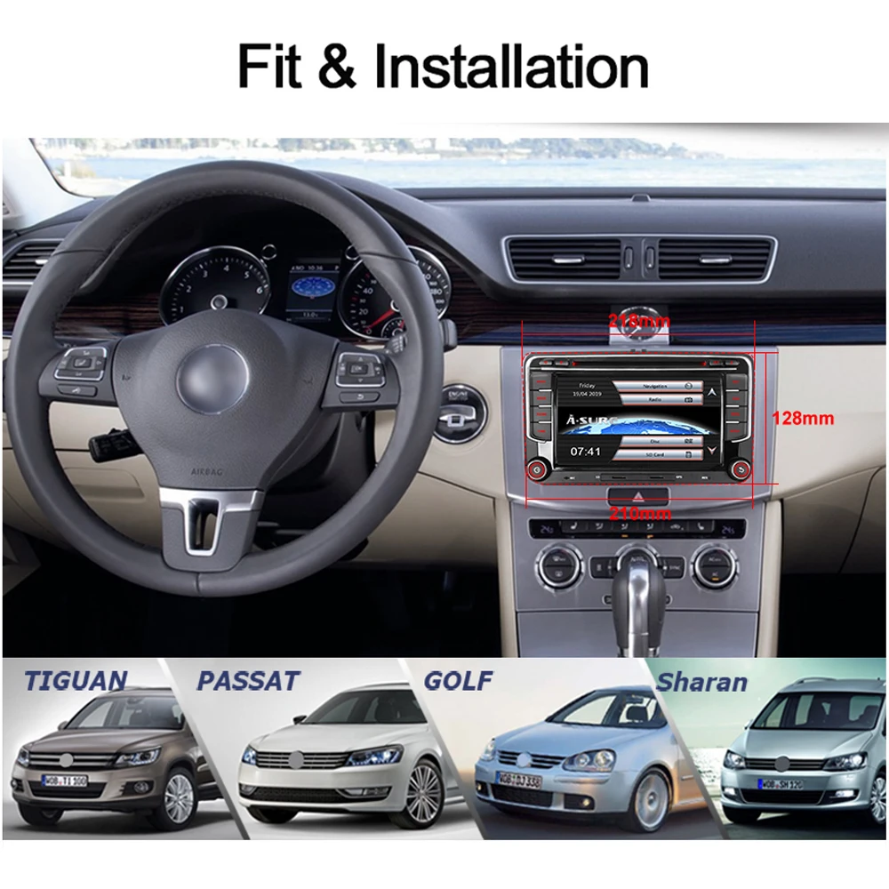 Best A-Sure 2 DIN Car Radio DVD Player GPS Navigation For Volkswagen VW Golf MK Passat B6 Polo Sharan Multivan T5 Touran Tiguan SKODA 4