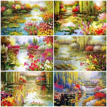 

AZQSD Paint By Numbers For Adults Garden Coloring By Numbers Flower Landscape Arcylic Oil Painting Home Decor Gift Painting Kits