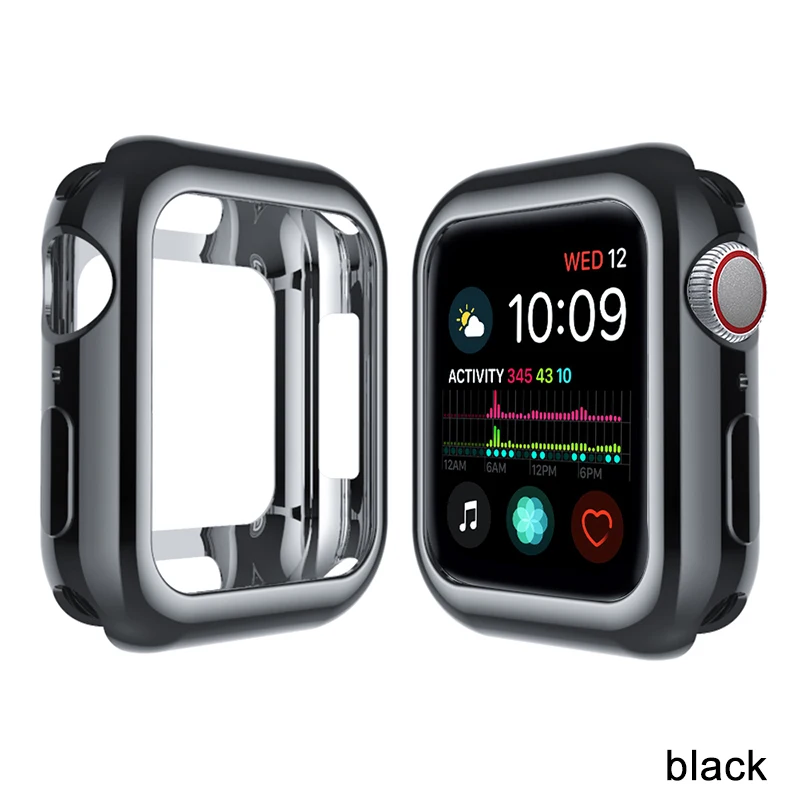 Black Чехол для apple watch полоса 40/44mmChrome-plated TPU Защитный чехол для наручных часов iwatch, 5/4/3 группа 38mm42mm мягкий чехол защитный чехол бампер - Цвет: Black