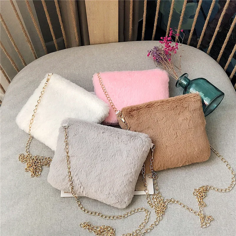 

Korean-style New Style Solid Color Maomao Bag Cute Adorable Simple Versatile Fashion Plush Chain Shoulder Square Sling Bag