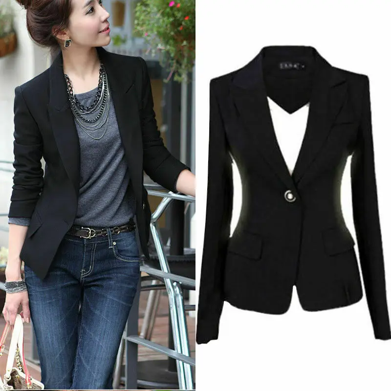 Single Button Blazer Jacket Women Suit 