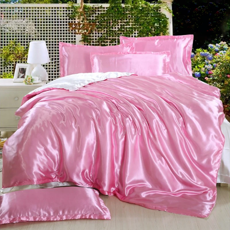 JOYLIVE Premium Silk Sheets Solid Color Ice Silk Four Piece Tencel Quilt Cover Silk Satin Four
