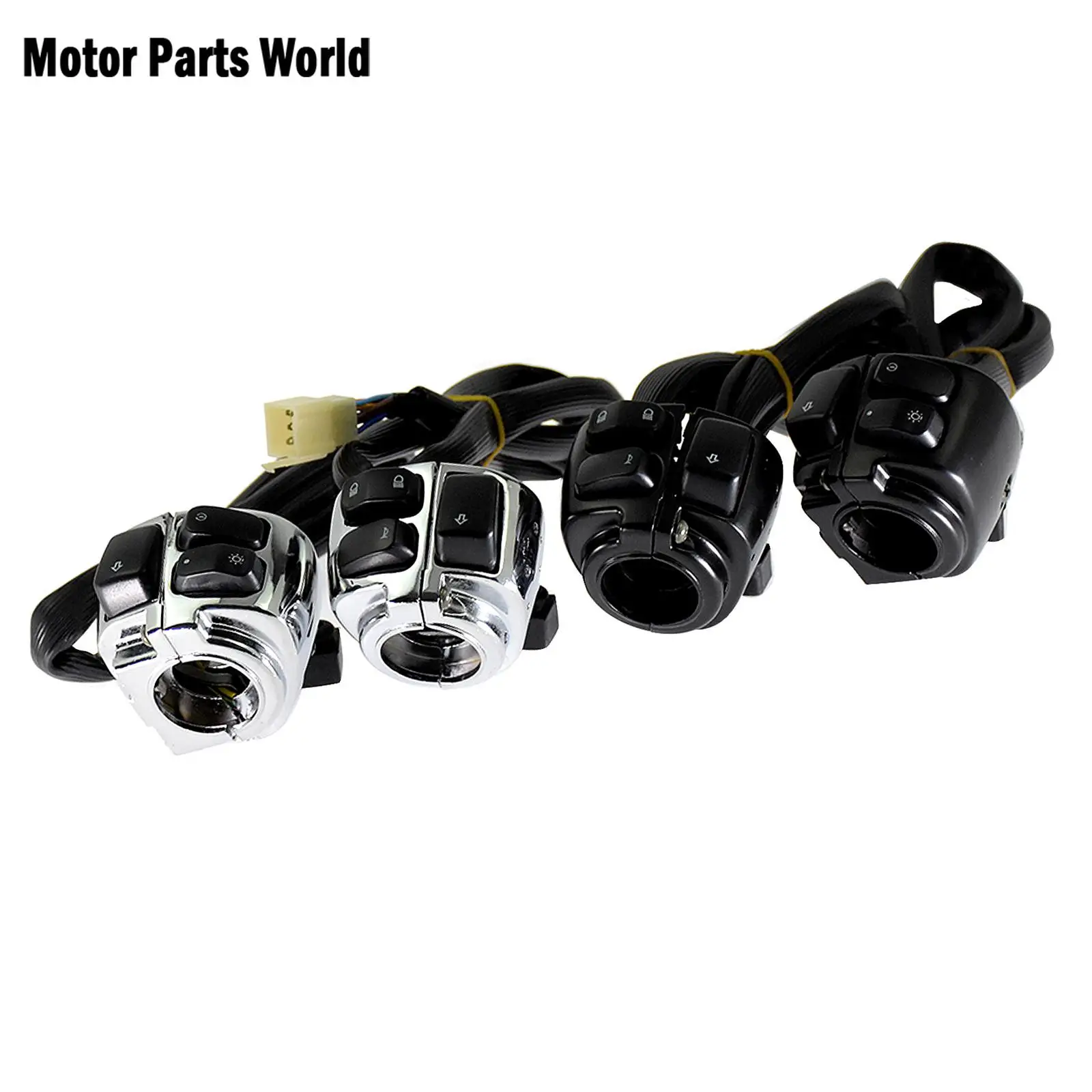 Мотоциклетные переключатели управления на руль 1 дюйм + жгут проводов черный/хром