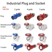 Промышленная штепсельная вилка и розетка 16A 32A 3 полюса 4 полюса 5 полюсов ip44 настенная розетка панель навесная муфта водонепроницаемый 220 В 380 В 415 В