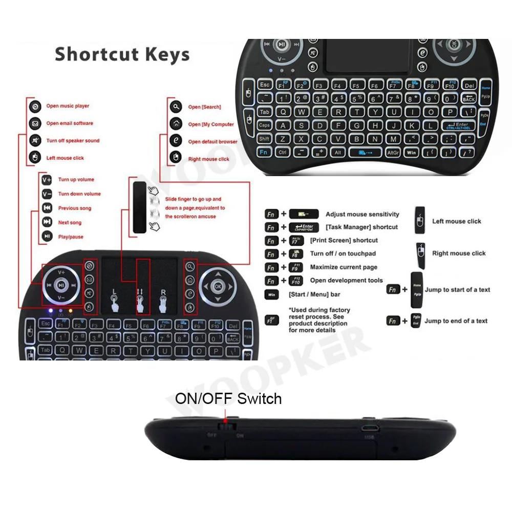 Air Mouse 2.4GHz Mini Wireless QWERTY Keyboard Full Touchpad Large Touch Pad Remote Control for Android TV Box PC Color: H18 with Backlight Calvas 10pcs H18 Air Mouse 2.4GHz Mini Wireless QWERTY Keyboard Full Touchpad Large Touch Pad Remote Control for Android TV Box PC Color: H18 with Backlight Calvas 10pcs H18