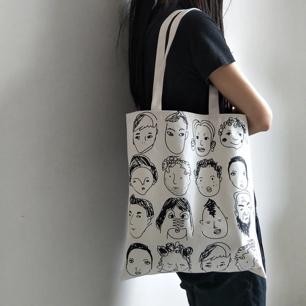 

Women Canvas Bags Shopping Eco Reusable Foldable Shoulder Bag Handbag Tote Bag Casual Bags School Travel Folding