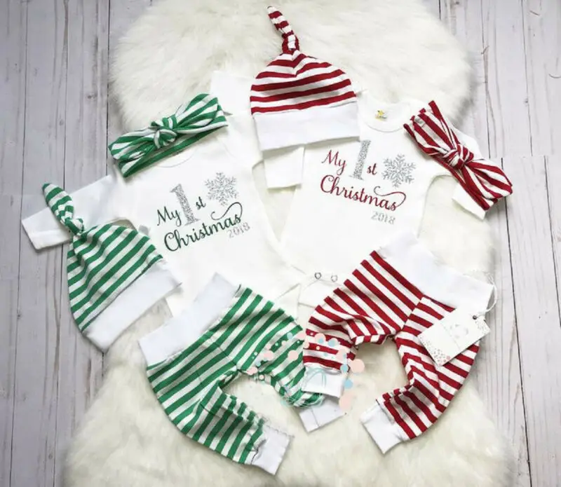 My First Christmas/комбинезон с длинными рукавами и надписью для маленьких мальчиков и девочек, топы, штаны детская шапка, повязка на голову, одежда для детей от 0 до 24 месяцев