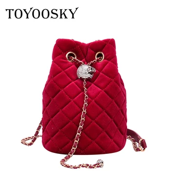 

TOYOOSKY Elegant Velour Bucket Bag Women Diamonds Designer Handbag New Autumn Winter Ladies Velvet Mini Crossbody Shoulder Bag