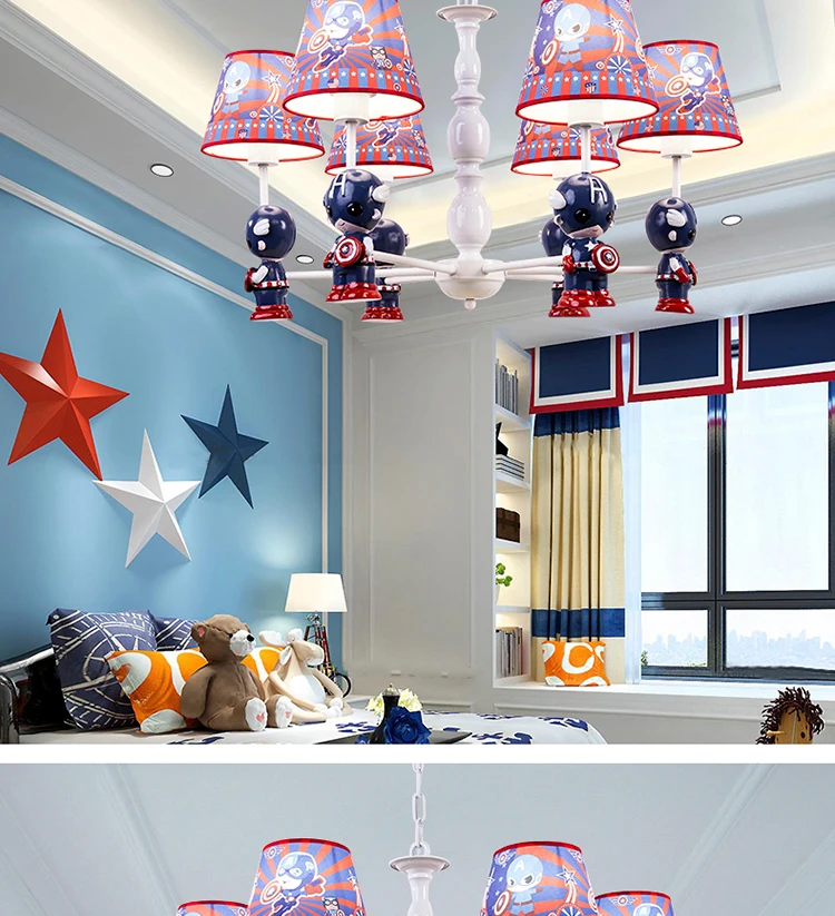 Cartoon Creative Superman Chandelier Boys Bedroom Children's Room Lamp American Heroes Blue Chandelier