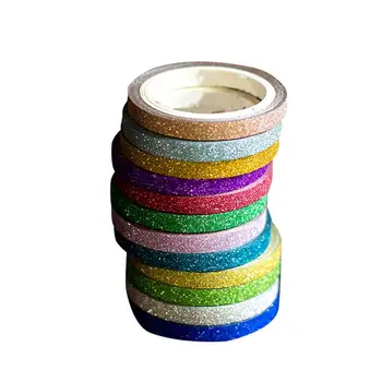 

12 Pcs Washi Masking Tapes Creative Glitter Stick Paper Tapes DIY Planner Decors for Scrapbooking Photo Album Gift Wrapping
