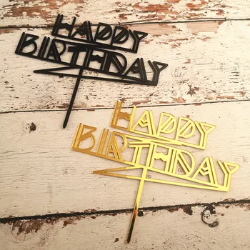 

New Products Simple Double Lines HAPPY Birthday Acrylic Cake Decoration Inserts Party Decorative Ornament