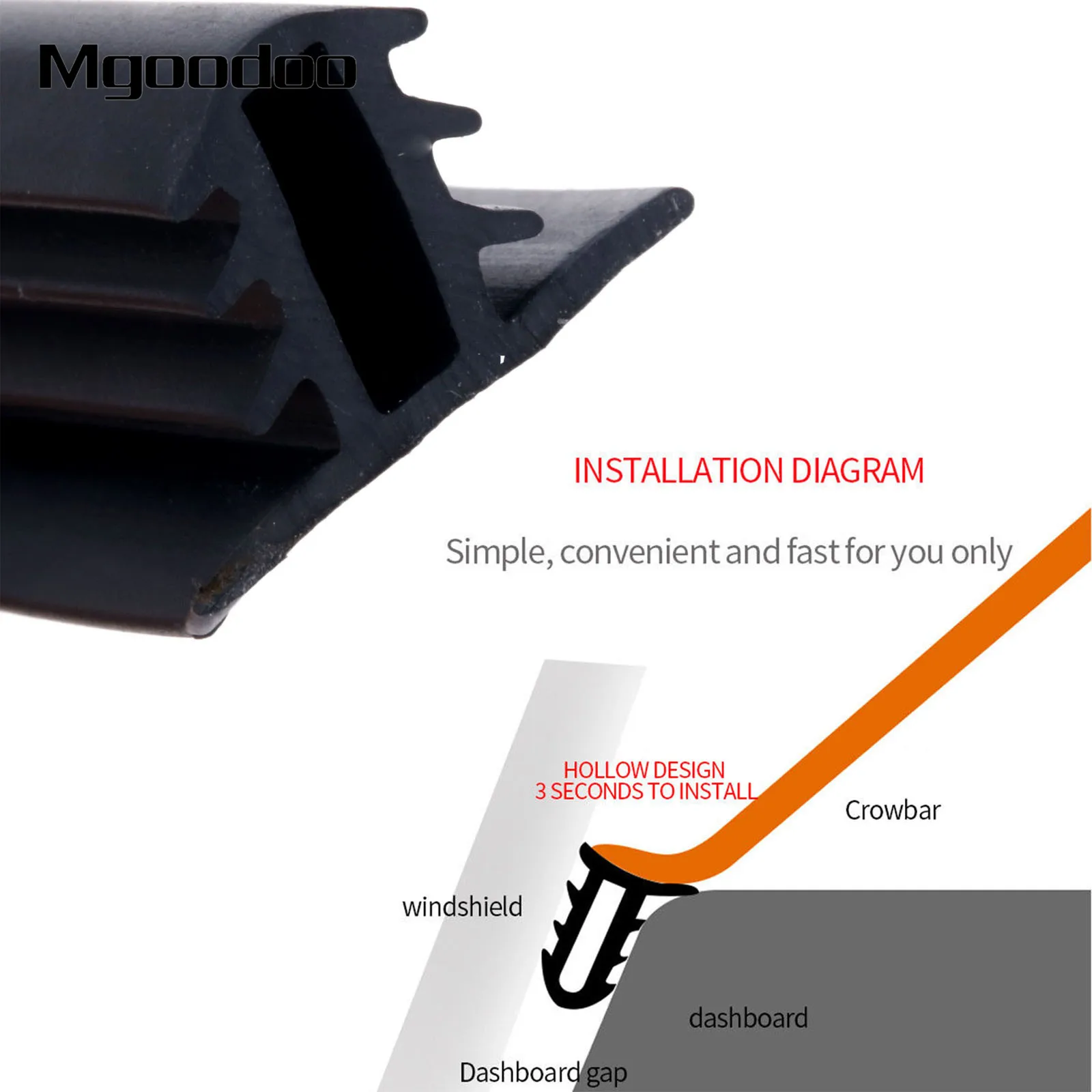 Car Rubber Sound Seal Strip 1.6M U Type Dashboard Insulation Auto Windshield Edges Gap Sealing Strips Car Interior Accessories
