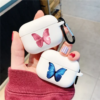 

For Airpods Pro Cute Blue Pink Monarch Butterfly Headphone Case for Airpods 3 Cases Bluetooth Earphone Couple Cover Soft Silicon