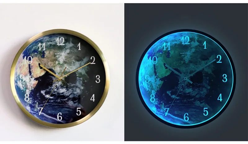 LED sound and light dual control luminous wall clock creative earth home clock living room decorative hanging clock