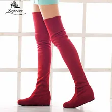 SGESVIER/женские сапоги; сезон осень-зима; модные сапоги на плоской подошве; обувь выше колена; высокие замшевые сапоги; фирменный дизайн; OX017