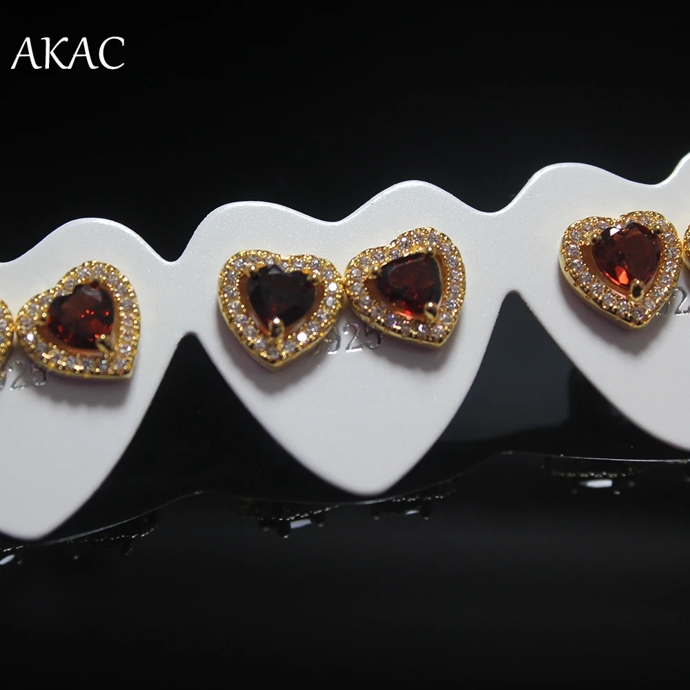 AKAC Бусины Размер approx5мм естественная форма сердца Красный Гранат Серьги гвоздики для женщин серьги