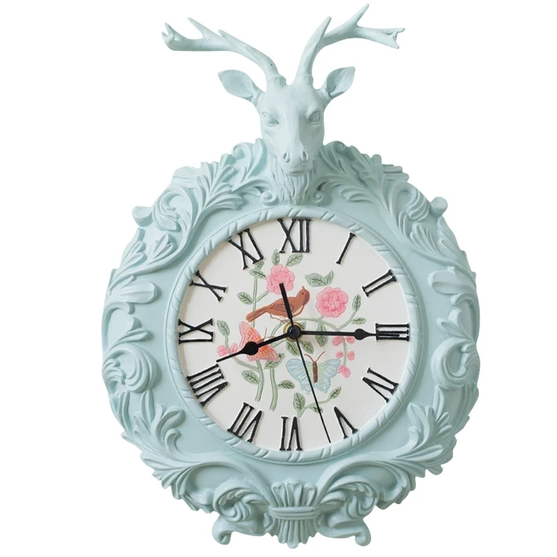 

Luxury Wall-Mounted Mute Clock Home Decor Living Room Wall Clock Wall Hanging Decoration Deer Head Statue Sculpture Wall Clock