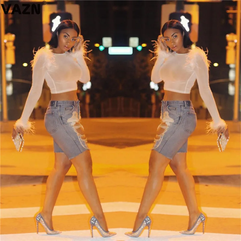 

VAZN LSL630 new product 2019 summer sexy lady White T shirt full sleeve O-neck elegant T shirt wonen popular streetwear tees