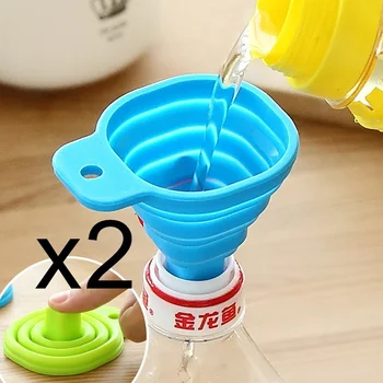 

2Pcs/lots Silicone Gel Foldable Collapsible Style Funnel Hopper Kitchen cozinha cooking tools Accessories gadgets outdoor