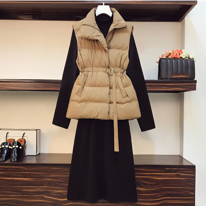 maxi puffer coat Winter 2021 Plus Size 2XL Women Vest New Harajuku Loose Vest Jacket Fashion High Waist Cotton Belt Vest Coat petite long puffer coat