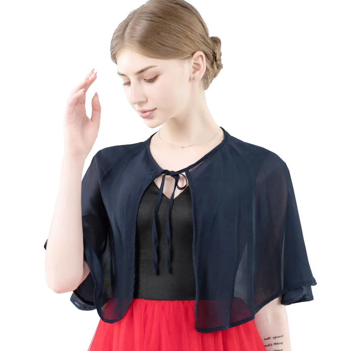 navy blue Темно-синий, черный, красный, серый, румяна, бордовый шифоновый плащ, шаль, свадебная куртка, женский Болеро, накидка s Mariage, вечерняя накидка для выпускного вечера - Цвет: navy blue