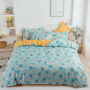 

Blue Pastoral Bedding Sets ，175×220 Duvet Cover Set With Pillowcase ,220×240 Quilt Cover,Daisy pattern King Blanket cover,2020