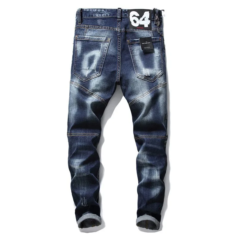 KIOVNO Mens Ripped Holes Denim Trousers Painted Patchwork Stretch  Jeans Pants For Male Straight (1)