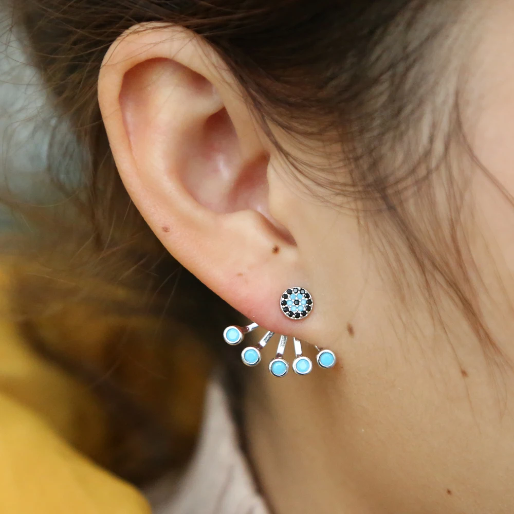 Турецкий Дурной глаз Двухсторонние серьги для женщин серебро 925 пробы бирюзовый