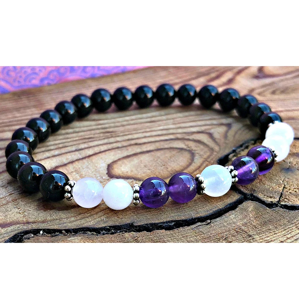 8 мм браслет из черного оникса для женщин Белый Jades Amethys t Energy браслет Empath браслет для душевного баланса