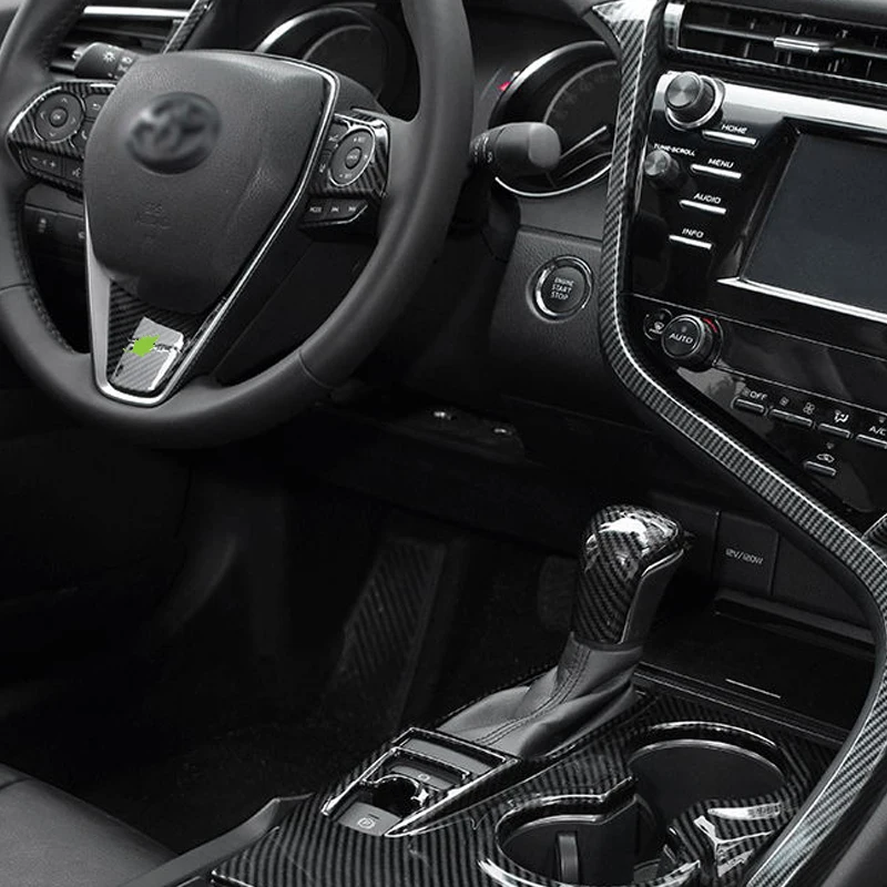 

QHCP Reading Lamp Cover Steering Button Sticker Air Vent Frame ABS Carbon Fiber Interior Decoration For Toyota Camry 2018 2019