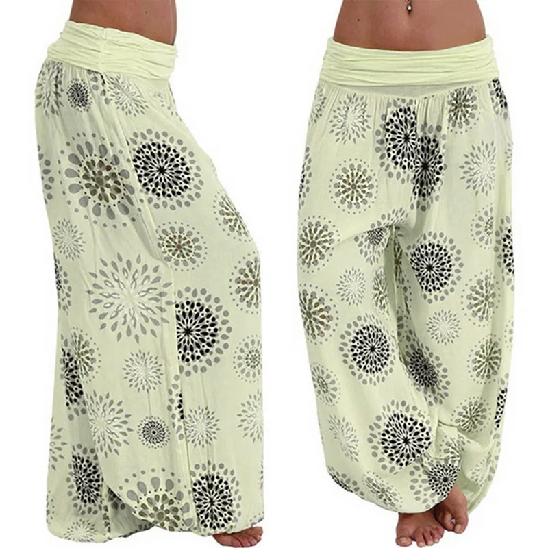 NIBESSER Boho пляжные женские брюки Модные свободные богемные модные принтованные женские Капри пляжные свободные длинные брюки - Цвет: yellow
