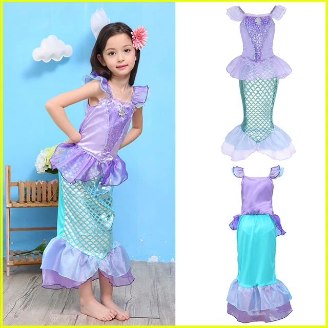 Fantasia de sereia para meninas, vestido infantil de ariel, conjunto